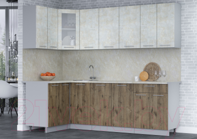 Кухонный гарнитур Интерлиния Мила 12x24 (бетон лайт/дуб веллингтон/опал светлый)