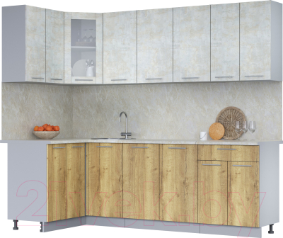 Кухонный гарнитур Интерлиния Мила 12x24 (бетон лайт/дуб золотой/опал светлый) - фото