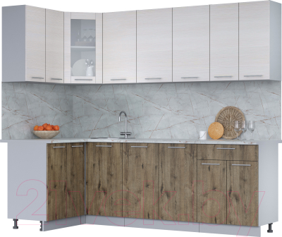Кухонный гарнитур Интерлиния Мила 12x24 (вудлайн кремовый/дуб веллингтон/серый каспий) - фото