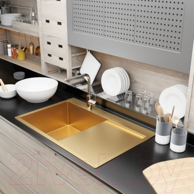 Мойка кухонная Mixline Pro 552918 (золото, с сифоном)