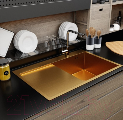 Мойка кухонная Mixline Pro 552919 (золото, с сифоном)