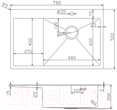 Мойка кухонная Mixline Pro 552919 (золото, с сифоном)