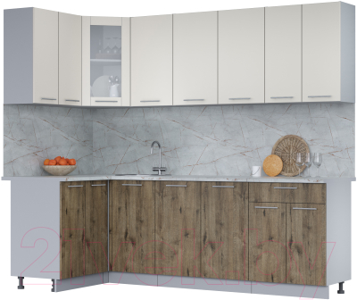 Кухонный гарнитур Интерлиния Мила 12x24 (персидский жемчуг/дуб веллингтон/серый каспий) - фото