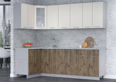 Кухонный гарнитур Интерлиния Мила 12x24 (персидский жемчуг/дуб веллингтон/серый каспий)