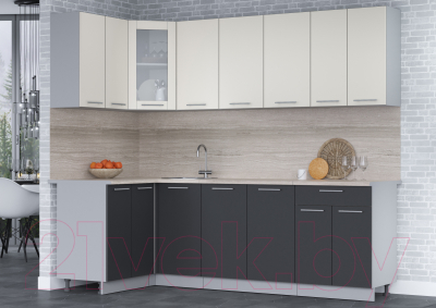 Кухонный гарнитур Интерлиния Мила 12x24 (персидский жемчуг/антрацит/травертин серый)