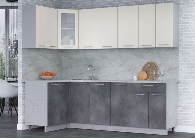 Кухонный гарнитур Интерлиния Мила 12x24 (персидский жемчуг/бетон портленд/серый каспий)