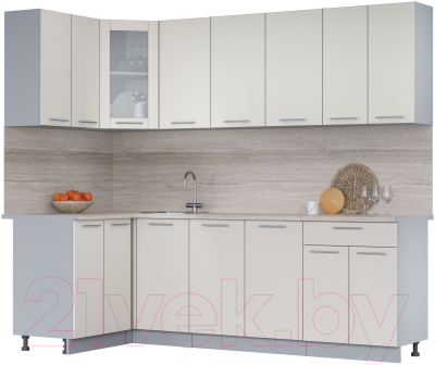 Кухонный гарнитур Интерлиния Мила 12x24 (персидский жемчуг/персидский жемчуг/травертин серый) - фото