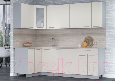 Кухонный гарнитур Интерлиния Мила 12x24 (персидский жемчуг/персидский жемчуг/травертин серый)