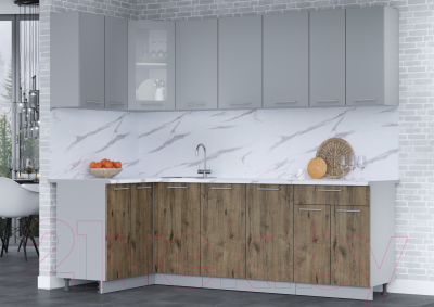Кухонный гарнитур Интерлиния Мила 12x24 (серебро/дуб веллингтон/белый гранит)