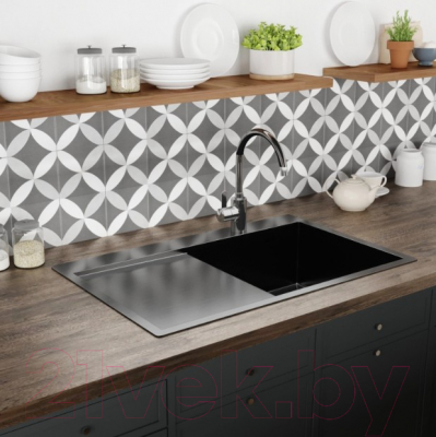 Мойка кухонная Mixline Pro 552923 (черный графит, с сифоном)