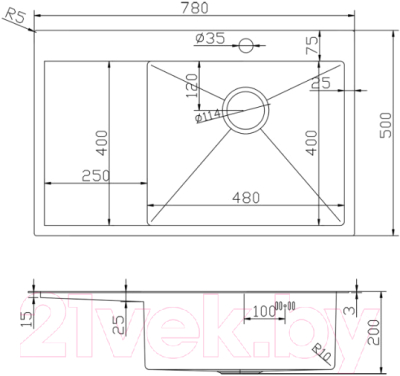 Мойка кухонная Mixline Pro 552923 (черный графит, с сифоном)