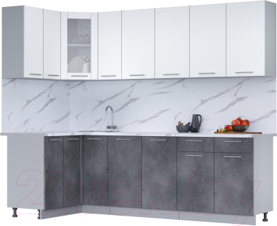 Кухонный гарнитур Интерлиния Мила 12x25 (белый платинум/бетон портленд/белый гранит) - фото