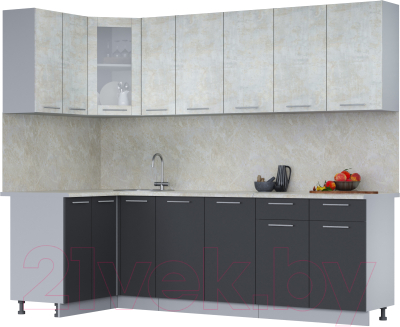 Кухонный гарнитур Интерлиния Мила 12x25 (бетон лайт/антрацит/опал светлый) - фото