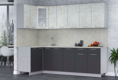 Кухонный гарнитур Интерлиния Мила 12x25 (бетон лайт/антрацит/опал светлый)