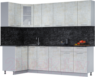 Кухонный гарнитур Интерлиния Мила 12x25 (бетон лайт/бетон лайт/кастилло темный) - фото