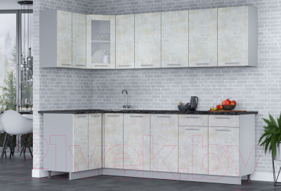 Кухонный гарнитур Интерлиния Мила 12x25 (бетон лайт/бетон лайт/кастилло темный)