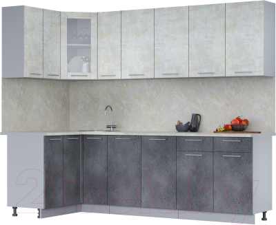 Кухонный гарнитур Интерлиния Мила 12x25 (бетон лайт/бетон портленд/опал светлый) - фото