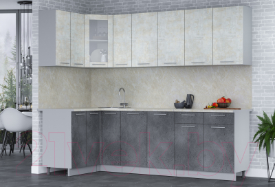 Кухонный гарнитур Интерлиния Мила 12x25 (бетон лайт/бетон портленд/опал светлый)