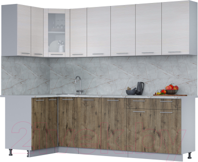 Кухонный гарнитур Интерлиния Мила 12x25 (вудлайн кремовый/дуб веллингтон/серый каспий) - фото