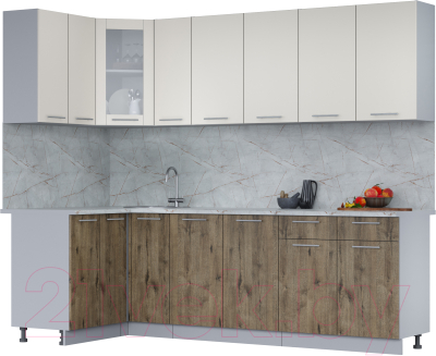 Кухонный гарнитур Интерлиния Мила 12x25 (персидский жемчуг/дуб веллингтон/серый каспий) - фото