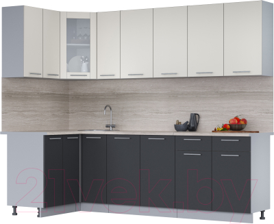 Кухонный гарнитур Интерлиния Мила 12x25 (персидский жемчуг/антрацит/травертин серый) - фото