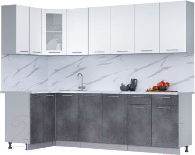 Кухонный гарнитур Интерлиния Мила 12x26 (белый платинум/бетон портленд/белый гранит) - фото
