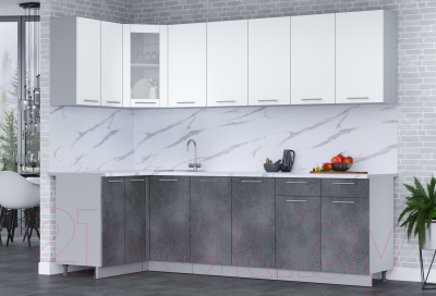 Кухонный гарнитур Интерлиния Мила 12x26 (белый платинум/бетон портленд/белый гранит)