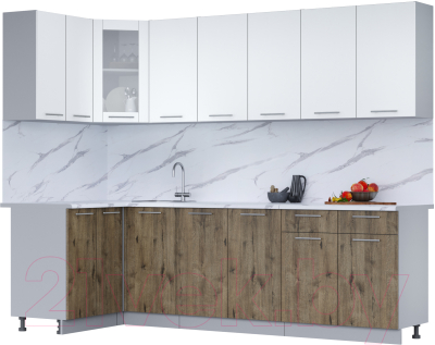 Кухонный гарнитур Интерлиния Мила 12x26 (белый платинум/дуб веллингтон/белый гранит) - фото