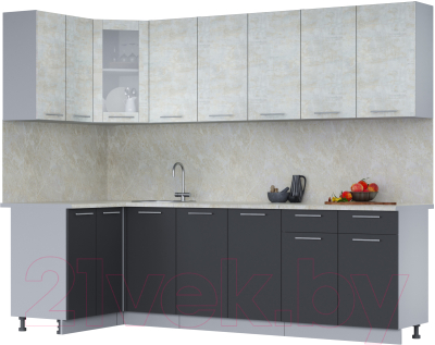 Кухонный гарнитур Интерлиния Мила 12x26 (бетон лайт/антрацит/опал светлый) - фото