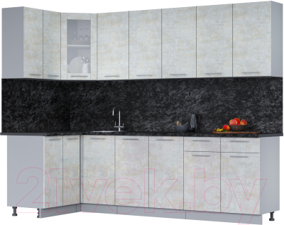 Кухонный гарнитур Интерлиния Мила 12x26 (бетон лайт/бетон лайт/кастилло темный) - фото