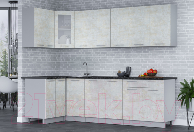 Кухонный гарнитур Интерлиния Мила 12x26 (бетон лайт/бетон лайт/кастилло темный)