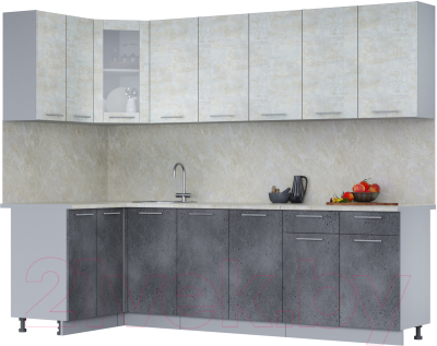 Кухонный гарнитур Интерлиния Мила 12x26 (бетон лайт/бетон портленд/опал светлый) - фото