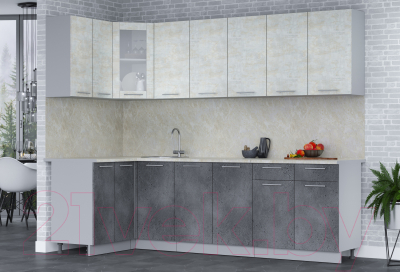Кухонный гарнитур Интерлиния Мила 12x26 (бетон лайт/бетон портленд/опал светлый)