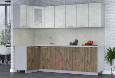 Кухонный гарнитур Интерлиния Мила 12x26 (бетон лайт/дуб веллингтон/опал светлый)