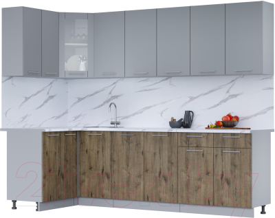 Кухонный гарнитур Интерлиния Мила 12x26 (персидский жемчуг/дуб веллингтон/серый каспий) - фото