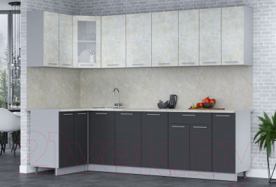 Кухонный гарнитур Интерлиния Мила 12x27 (бетон лайт/антрацит/опал светлый)