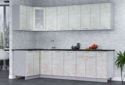 Кухонный гарнитур Интерлиния Мила 12x27 (бетон лайт/бетон лайт/кастилло темный)