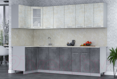 Кухонный гарнитур Интерлиния Мила 12x27 (бетон лайт/бетон портленд/опал светлый)