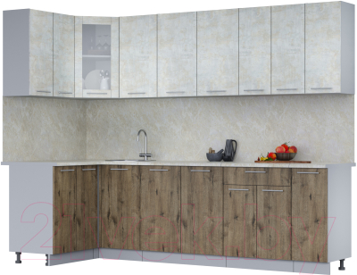 Кухонный гарнитур Интерлиния Мила 12x27 (бетон лайт/дуб веллингтон/опал светлый) - фото