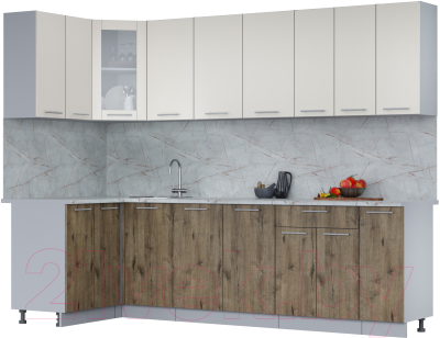 Кухонный гарнитур Интерлиния Мила 12x27 (персидский жемчуг/дуб веллингтон/серый каспий) - фото