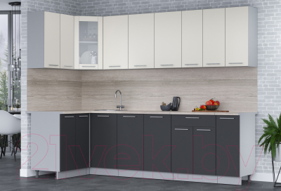 Кухонный гарнитур Интерлиния Мила 12x27 (персидский жемчуг/антрацит/травертин серый)