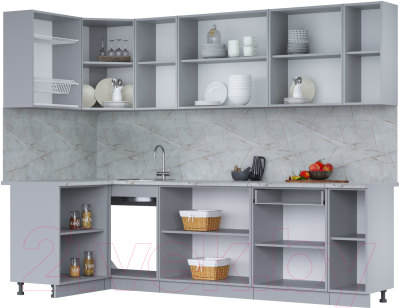 Кухонный гарнитур Интерлиния Мила 12x27 (персидский жемчуг/антрацит/травертин серый)