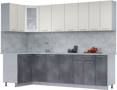 Кухонный гарнитур Интерлиния Мила 12x27 (персидский жемчуг/бетон портленд/серый каспий) - фото
