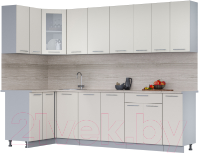 Кухонный гарнитур Интерлиния Мила 12x27 (персидский жемчуг/персидский жемчуг/травертин серый) - фото