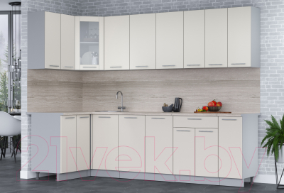 Кухонный гарнитур Интерлиния Мила 12x27 (персидский жемчуг/персидский жемчуг/травертин серый)