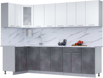 Кухонный гарнитур Интерлиния Мила 12x28 (белый платинум/бетон портленд/белый гранит) - фото