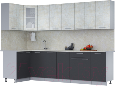 Кухонный гарнитур Интерлиния Мила 12x28 (бетон лайт/антрацит/опал светлый) - фото