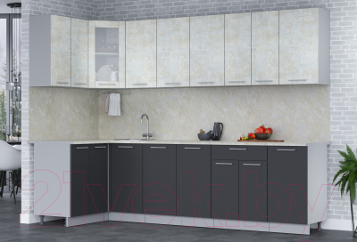 Кухонный гарнитур Интерлиния Мила 12x28 (бетон лайт/антрацит/опал светлый)