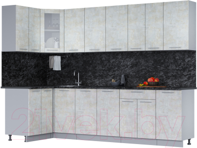 Кухонный гарнитур Интерлиния Мила 12x28 (бетон лайт/бетон лайт/кастилло темный) - фото