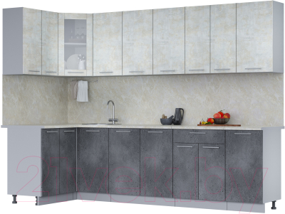 Кухонный гарнитур Интерлиния Мила 12x28 (бетон лайт/бетон портленд/опал светлый) - фото